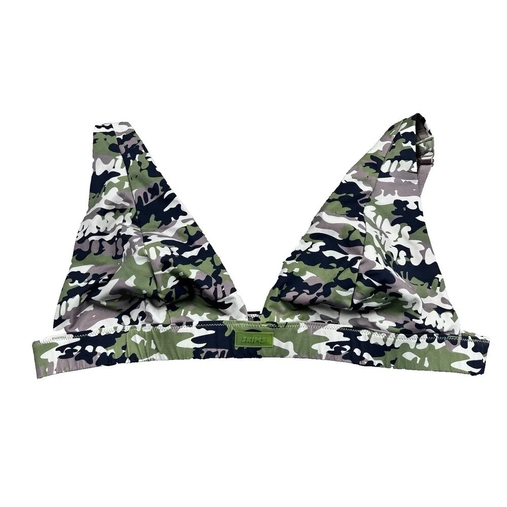 Skims Plunge Bikini Top Bra Camouflage Non-Padded Wire‎ Free Sz 4XL Beach Resort